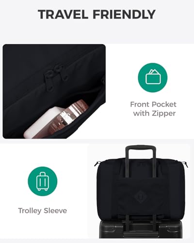 WANDF For Frontier Airlines Personal Item Bag 18x14x8, Travel Duffel Bags with Wet Pockets, Lightweight Carry on Weekender Overnight Duffle for Women (Black)