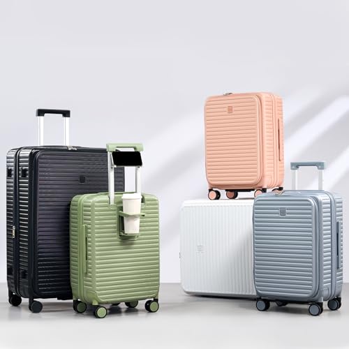 HanTrip 20 Inch Carry on Luggage 22x14x9 Airline Approved Hard Shell Suitcases with Wheels, Top Opening Expandable Carry on Luggage with Cup Holder Small Rolling Suitcase with Lock, Silver