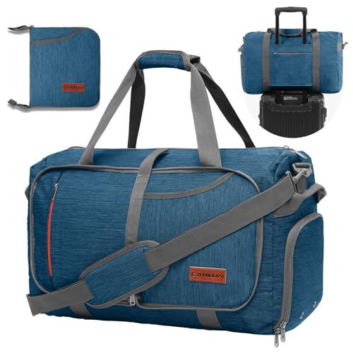 Canway 40L Foldable Duffle Bag for Travel Men & Women Carry On 22"x14"x9" Airline Approved, Small Luggage Overnight Bag with Shoe Compartment, Water-Resistant Gym & Sports Bag