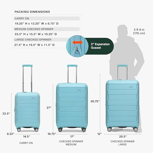Traveler's Choice Pagosa Hardshell Expandable Luggage with Spinner Wheels, Baby Blue, 22-Inch Carry-on
