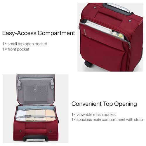 Hanke 16 Inch Underseat Carry On Luggage with Spinner Wheels Airline Approved, Small Rolling Suitcase Softside Underseater Lightweight TSA Travel Roller Suitcase Carry-On Bag(Burgundy)