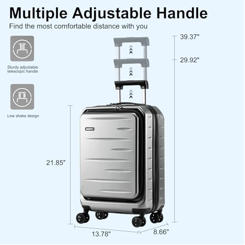 CENSIEN Carry On Luggage 22×14×9 Airline Approved, 20 Inch Lightweight ABS+PC Hard Shell Suitcases with Front Pocket, Spinner Wheels, TSA Lock (Dark Gray, 1PC)