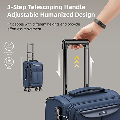 SHOWKOO Luggage Sets 3 Piece Softside Expandable Lightweight Durable Suitcase Sets Double Spinner Wheels TSA Lock Blue (20in/24in/28in)