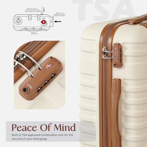 Coolife 3 Piece Luggage Set Carry On Suitcase with Hardside Durable TSA Lock Spinner Wheels (Apricot White, DB/TB/20)
