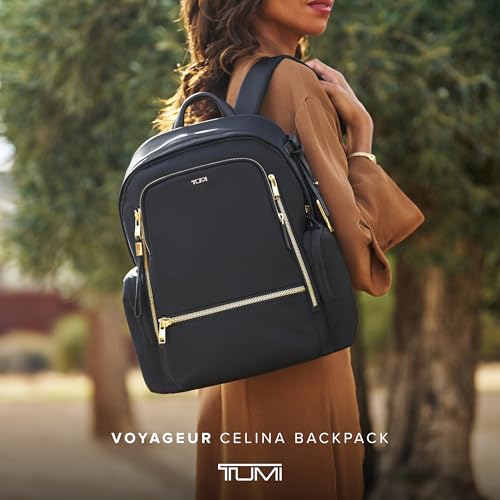 TUMI - Voyageur Celina Backpack - Women's Work and Travel Bag - 16.0" X 10.6" X 6.5" - Holds Up to 16" Laptop - Black & Gold Hardware