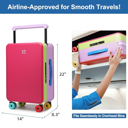 Multi-color Dopamine Wide Handle Carry on Zipperless Hard Side Luggage 22x14x9 Airline Approved with Changer 20 Inch Carryon Travel Suitcases with Spinner Wheels (Colorful Dopamine-themed, 20 Inch)