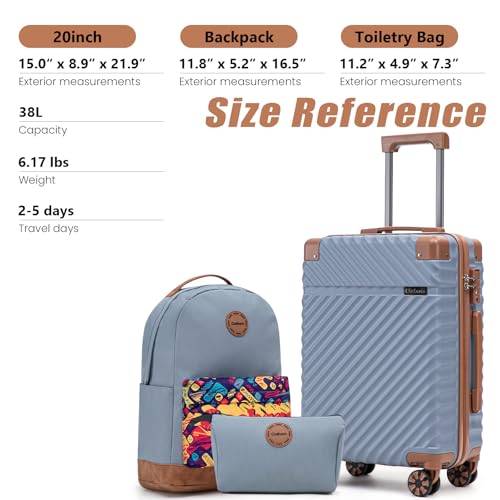 Cosbarn Carry On Luggage 22x14x9 Airline Approved, Hardside 20 Inch Carry on Suitcases with Wheels, Hard Shell ABS Lightweight Carry on Luggage Set, Travel Suitcase Set with TSA Lock, SkyBlue