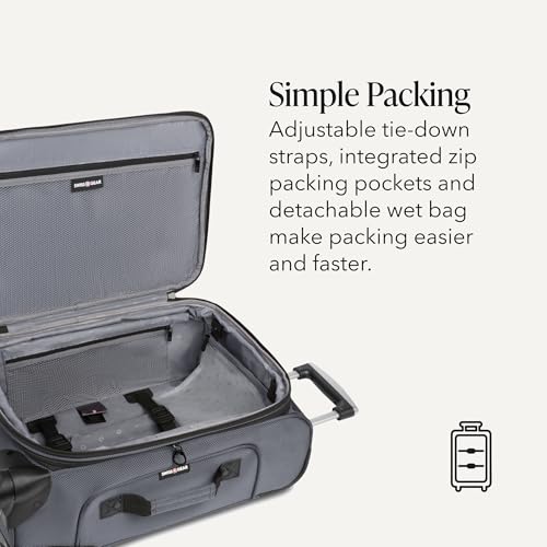 SWISSGEAR Sion Carry-On Spinner Luggage, Softside Expandable, Lightweight Suitcase, Dark Grey, 22.75-Inch