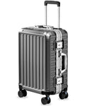 Carry On Luggage with Spinner Wheels, 8010S Aluminum Frame Zipperless Polycarbonate Hard Shell Suitcase (ZX-Core, Charcoal Metallic, 20 Inch)