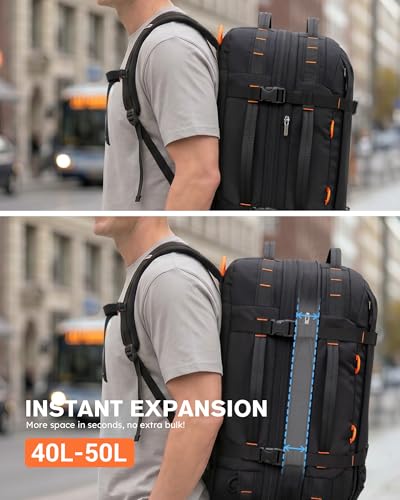 Tolaccea Travel Backpack for Men Women, 40L-50L Carry On Backpack with Wet Dry Compartment, TSA Approved Laptop Daypack Fits 15.6", Convertible Expandable Large Rucksack Duffel Bag for Work Travel