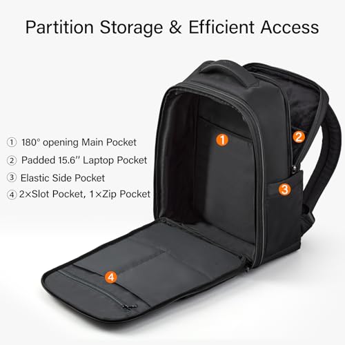 Hanke Expandable Travel Backpack 16 Inch, Full-Open Laptop Backpack Fits 15.6 Inch, Carry On Personal Item Bag with Luggage Strap, Business Work Backpack for Women Men, Black