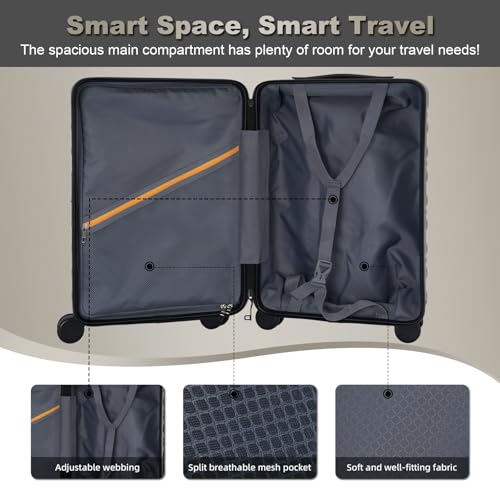 QIMER 20 Inch Carry On Luggage Airline Approved with Spinner Wheels, 100% PC Hard Shell Carry On Suitcase with TSA Lock, Smooth Rolling Wheels, Lightweight Travel for Men and Women Gold Slightly Small