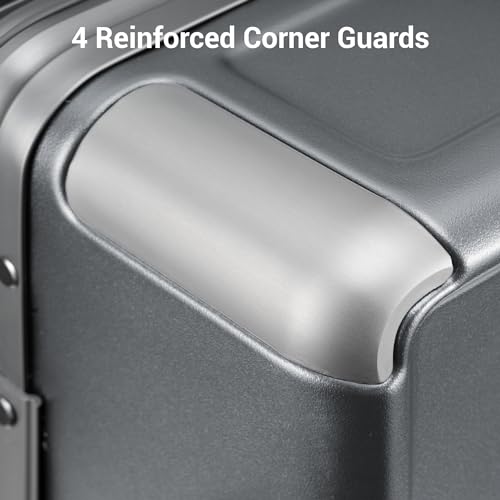 LEVEL8 Zipperless Carry On Luggage Airline Approved with Aluminum Frame, Hard Shell Suitcase with Spinner Wheels, Metal Checked Luggage with Double Tsa Locks, 20 Inch, Grey