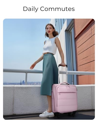 BAGSMART Underseat Carry on Luggage with Wheels, Soft Underseat Travel Luggage with PVC Wet/Dry Pockets, Lightweight Soft Personal Item Suitcase for Short Trip, Sakura Pink