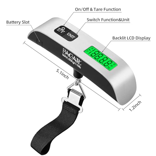 BAGAIL Digital Luggage Scale, 110lbs Hanging Baggage Scale with Backlit LCD Display,Portable Suitcase Weighing Scale,Travel Luggage Weight Scale with Hook,Strong Straps for Travelers(Ash Silver