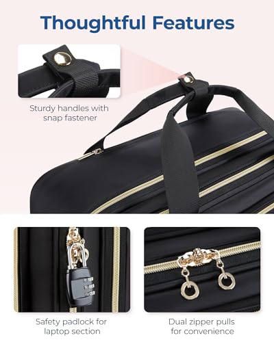 BAGSMART Women's Rolling Laptop Bag for 15.6 Inch Laptop, Underseat Carry-On Luggage with TSA Lock, Wheeled Computer Briefcase for Travel Work Business, Black
