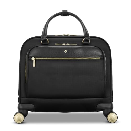 Samsonite Mobile Solutions 2 Spinner Mobile Office - Carry-On Rolling Laptop Bag with USB Pass-Through, Padded Laptop & Tablet Sleeves, File Organizer, Smooth Spinner Wheels, StackIt™ Strap - Black