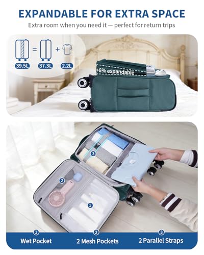 ECOHUB Carry On Luggage Airline Approved, 21 Inch Height Softside Carry On Suitcase with Spring Shock-Absorbing Spinner Wheels, Lightweight Travel Luggage with TSA Lock, Fits 22x14x9 Carry-On Bag