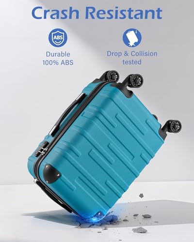 Coolife Hardside Carry-On Luggage with TSA Lock, Spinner Wheels, Telescopic Handle, Lightweight Suitcase (Lake Blue, S(20in_carry on))