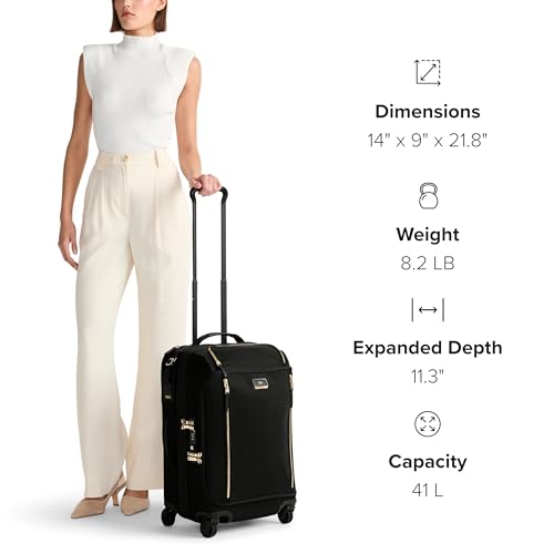 TUMI - Voyageur Leger 4 Wheeled Luggage - Women's Lightweight and Spacious, Sleek Silhouette, Durable Premium Suitcase - 21.8" Dual Access Expandable Carry-On, Black with Gunmetal Hardware
