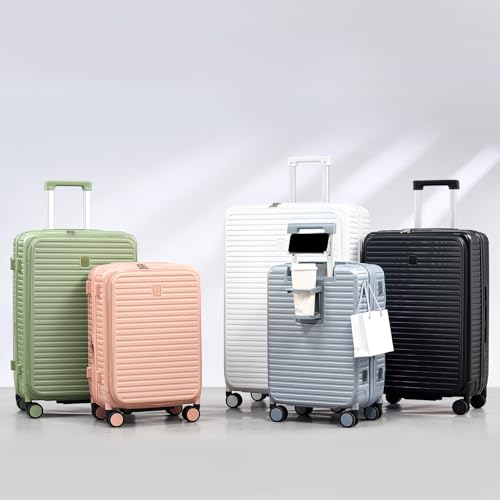 HanTrip 20 Inch Carry on Luggage 22x14x9 Airline Approved Hard Shell Suitcases with Wheels, Top Opening Expandable Carry on Luggage with Cup Holder Small Rolling Suitcase with Lock, Silver