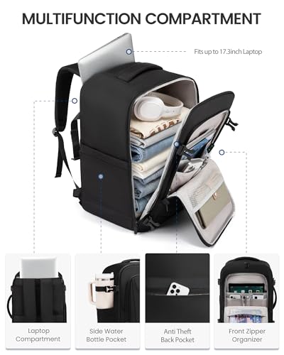 LOVEVOOK Travel Backpack for Men Women, 40L Carry on Backpack Flight Approved with 3 Packing Cubes, Extra Large Personal Item Bag Fits 17.3 inch Laptop for Airplanes, Water Resistant Daypack, Black