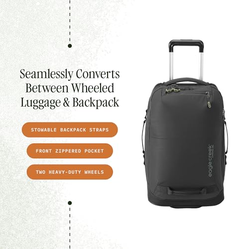 Eagle Creek Expanse 2-Wheel 21.25" Convertible International Carry-On Luggage – Backpack Straps – Durable, Water-Resistant, Lightweight – Travel-Ready Suitcase – Midnight Black