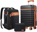 UKEIN Luggage Sets 3 Piece, Carry On Luggage 20In With Spinner Wheels,PC Hardside Suitcase Set with TSA Lock,Durable Carry On Suitcase With Travel Backpack for Men (Black, 3 piece set (20inch))