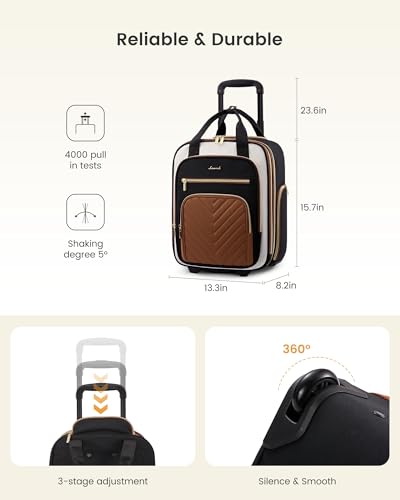 LOVEVOOK Underseat Carry On Luggage with Wheels, Stylish Under Seat Luggage with Giant Tumbler Holder Pocket, Soft Sided Small Suitcase for Travel, Work