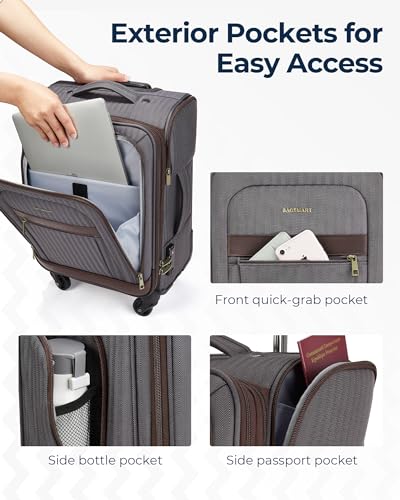 BAGSMART Carry-On Luggage Airline Approved, 20 inch Expandable Suitcase with Duffel bag, Softside Lightweight Suitcases with Spinner Wheels, Gray