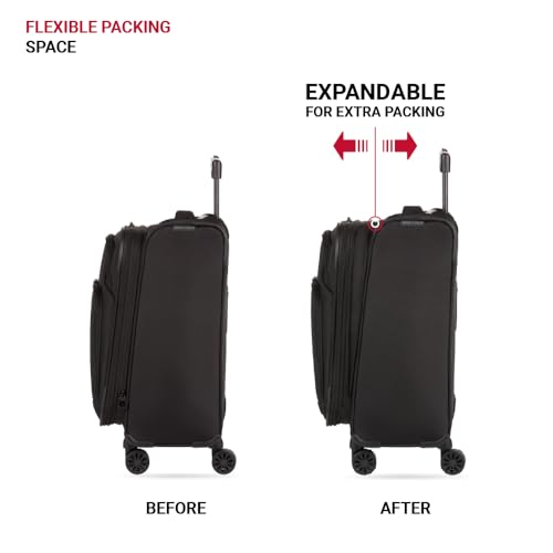 SwissGear Sion II Softside Expandable Luggage with Spinner Wheels, Black, Carry-On 20-Inch