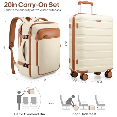 MIUSSE MAX Luggage Sets 3 Piece, 20 Inch Hardshell Carry On Luggage 22x14x9 Airline Approved, Suitcase with TSA Locks & YKK Zippers, Carry On Suitcase with Wheels for Men & Women Travel