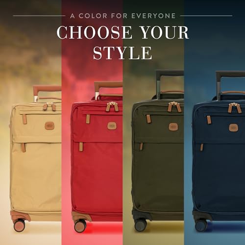 Bric's X-Travel 21” Carry-On Spinner – Airline Approved Luxury Softside Luggage with 360° Wheels, Recycled Water-Resistant Fabric, Interior Pockets, and Leather Details – Black