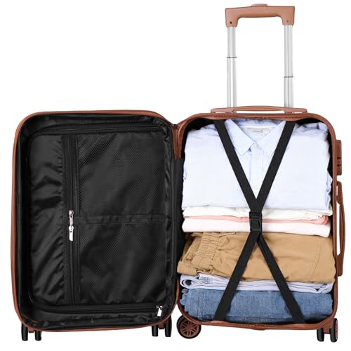 SUPER DEAL 21 Inch Carry On Luggage, Expandable Hardshell Spinner Suitcase with 360-Degree Wheels Height Adjustable Handle for Travel Business Trip, Cream White