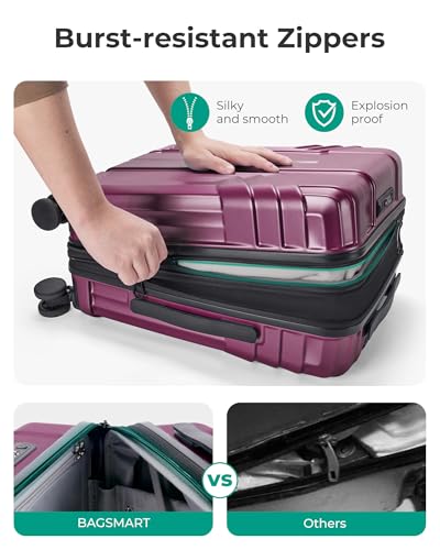 BAGSMART Expandable Carry On Luggage 22x14x9 Airline Approved, Purplish Red
