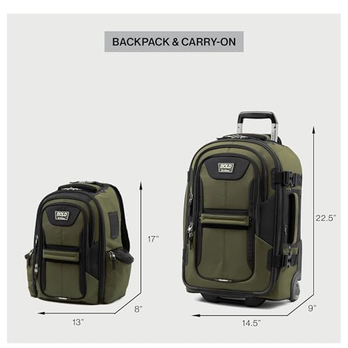 Travelpro Bold Softside 2-Piece Set — Expandable 2-Wheel Upright Carry-On Luggage with Backpack, Olive/Black