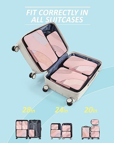 BAGSMART Compression Packing Cubes, 4 Set Travel Packing Cubes for Carry on Suitcases, Compression Suitcase Organizers Bag Set & Travel Cubes for Luggage, Lightweight Packing Organizers Baby Pink