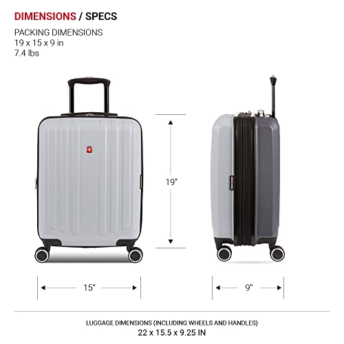SwissGear Duet Expandable Luggage, Hard Shell Carry-On Luggage with Spinner Wheels