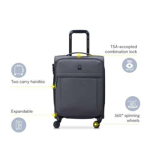 United Colors of Benetton Be Softside Expandable Luggage with Spinner Wheels, Anthracite, Carry-On 19 Inch