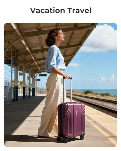 BAGSMART Expandable – Hardside Carry-On – Purplish Red for 22x14x9 carry-on luggage detail 2