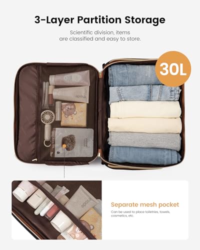 LOVEVOOK Rolling Laptop Bag Women, 17.3 Inch Laptop Briefcase with Wheels, Soft Sided Underseat Carry On Luggage Personal Item Suitcase for Work Travel Business, Black Brown