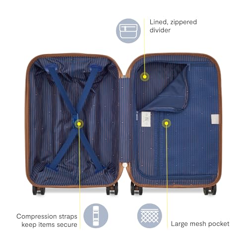 DELSEY PARIS Flanerie SE - Hardside Carry-On Luggage 19 Inch - 360° Dual Spinner Wheels - TSA Lock - 5-Year Warranty - Lightweight Polycarbonate Travel Suitcase with Vegan Leather, Champagne