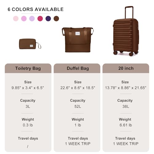LARVENDER Luggage Sets 3 Piece, Carry On Luggage 20in Suitcase with Wheels