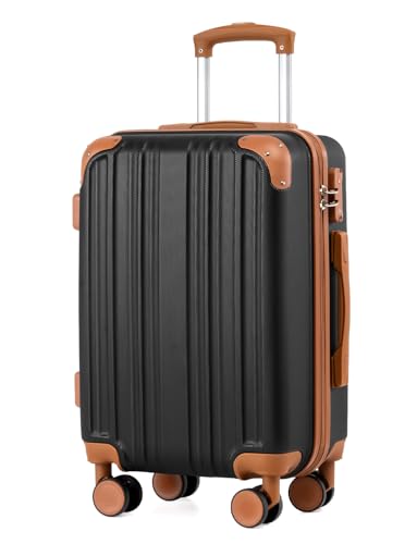 Coolife Carry On Luggage, Suitcase with Durable and Lightweight, carry on suitcase with ABS Hardshell, Dual Spinner Wheels, TSA Lock, and YKK Zipper(apricot black, S(20in)_carry on)