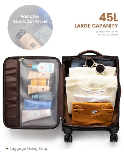 LOVEVOOK Carry On Luggage 22x14x9 Airline Approved, 20 Inch Softside Suitcases with Wheels, Lightweight Spinner Carry on Suitcase with TSA Lock, Water-Resistant Large Capacity Luggage for Travel