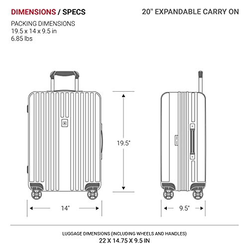SwissGear 7910 Hardside Expandable Luggage with Spinner Wheels, TSA Lock and USB, Black, Carry-On 20-Inch