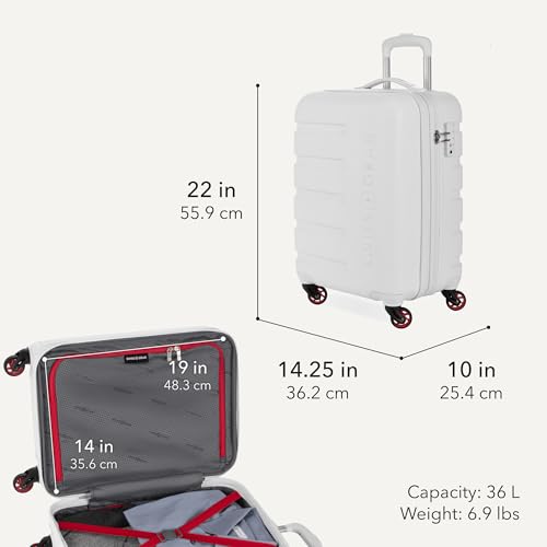 SwissGear 7366 Signature Hardside Expandable Luggage with Spinner Wheels, TSA Lock, Cup-Holder, White, Carry-On 19-Inch