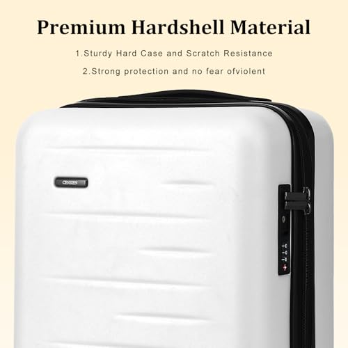CENSIEN 16 Inch Underseat Carry On Luggage Airline Approved, Expandable Lightweight ABS+PC Hard Shell Suitcases with 360° Spinner Wheels, TSA Lock, YKK Zipper, for Business Weekender (White, 1 PC)