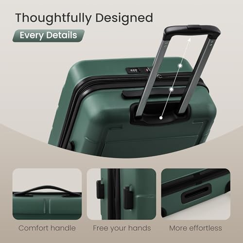 SHOWKOO PRO G-Series Luggage Sets Expandable 100% PC Suitcase Double Wheels TSA Lock 3PC (ArmyGreen)