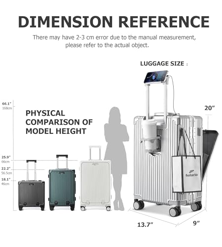 feilario PC Hardside Carry On Luggage, Aluminum Frame, TSA Lock, Cup Holder
